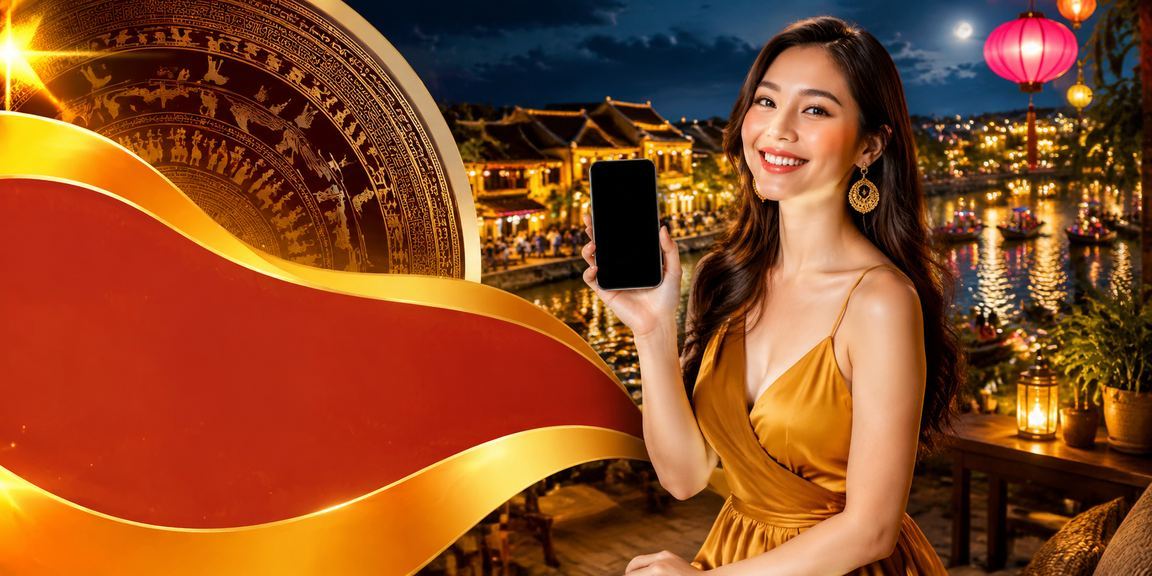 Người chơi tại Hội An xem thông tin casino và tiền thưởng trên điện thoại trong quán cà phê phố cổ
